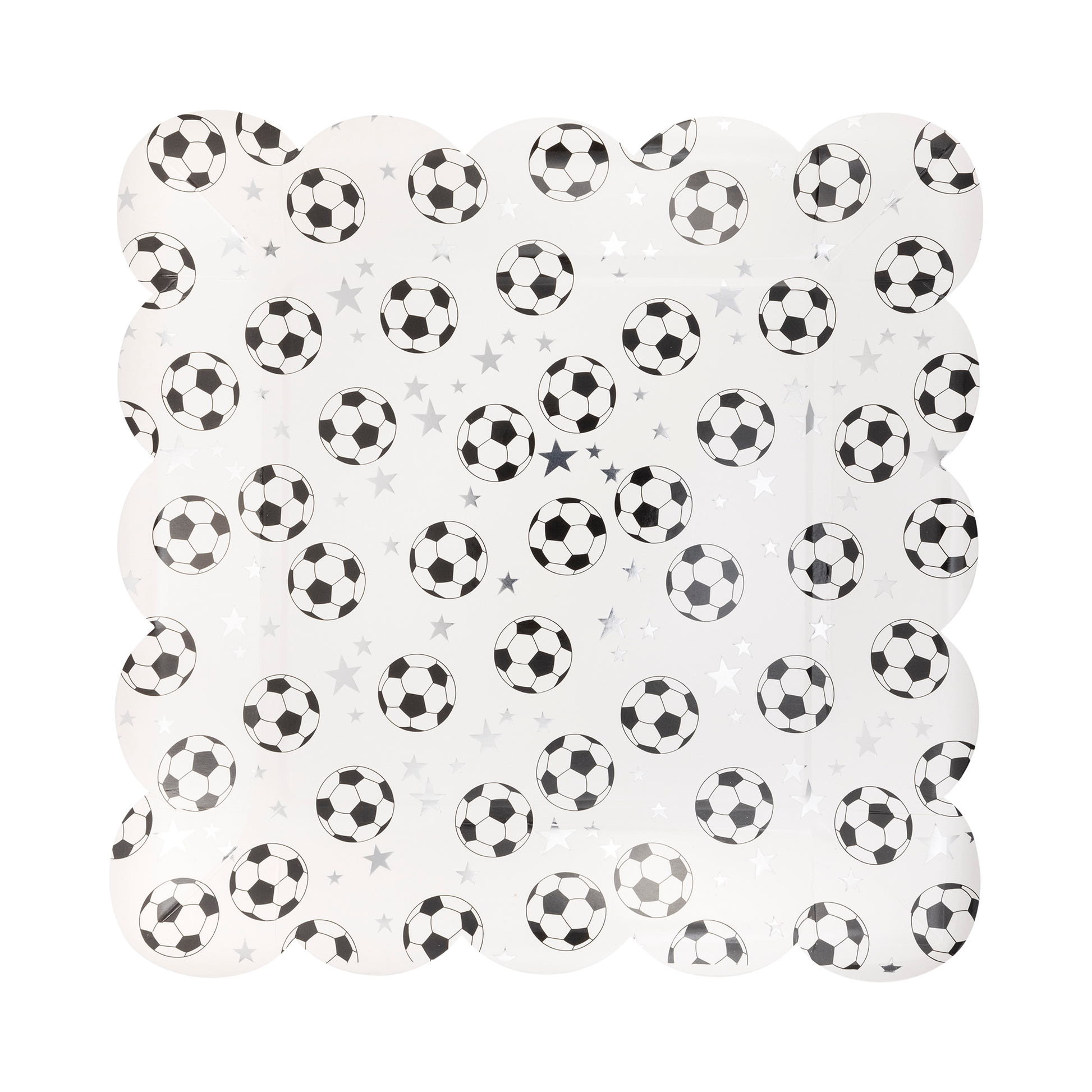 soccer ball printed square scalloped edge plates