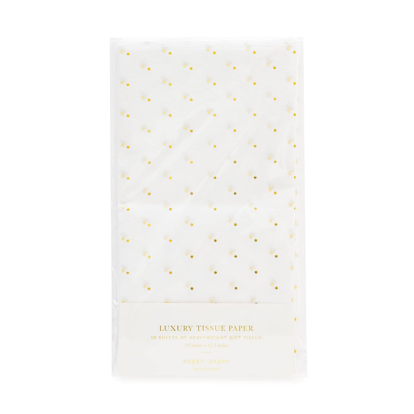 White tissue paper with gold polka dots