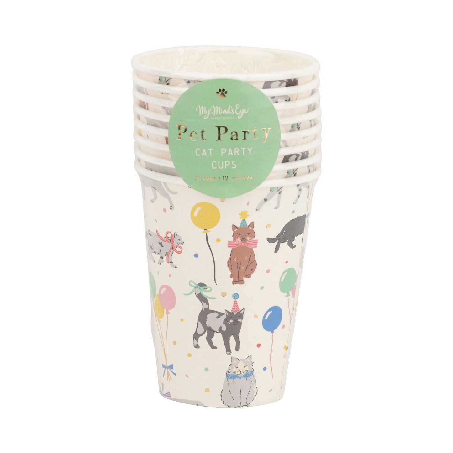 Paper party cup with cat and balloon design