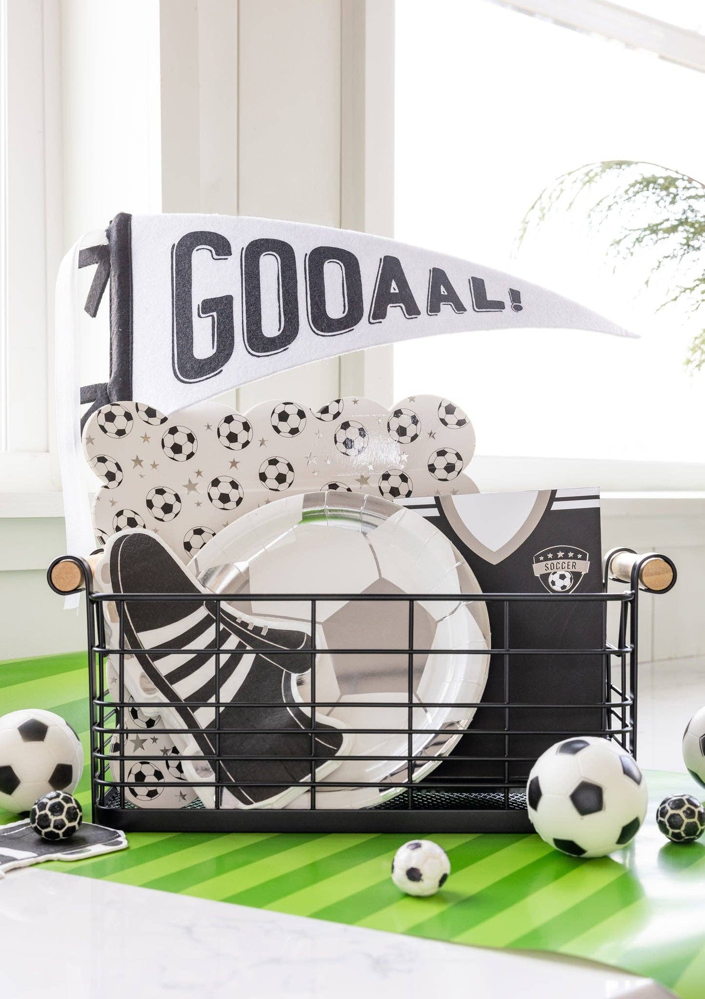 soccer ball printed square scalloped edge plates