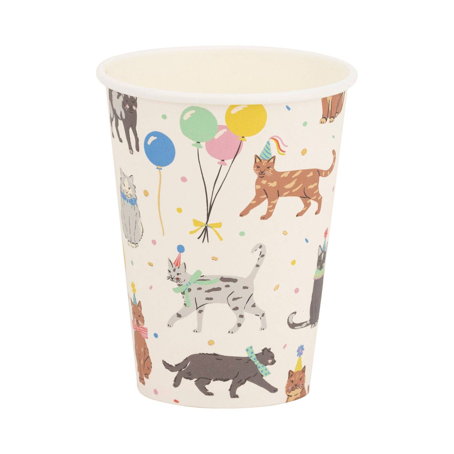 Paper party cup with cat and balloon design