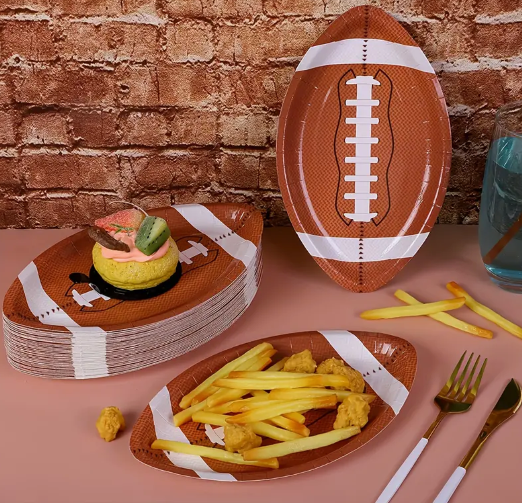 football-shaped paper party plates
