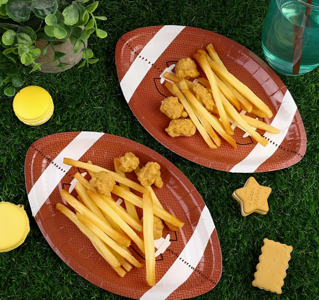 football-shaped paper party plates