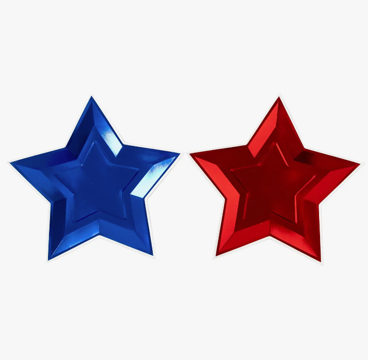 Image of 1 red star and 1 blue star shaped plate