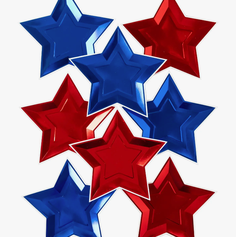 Image of multiple red star plates and blue star plates