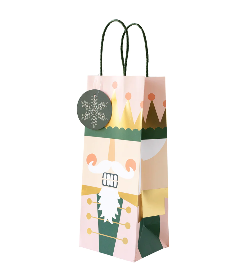 Single image of pink nutcracker wine gift bag