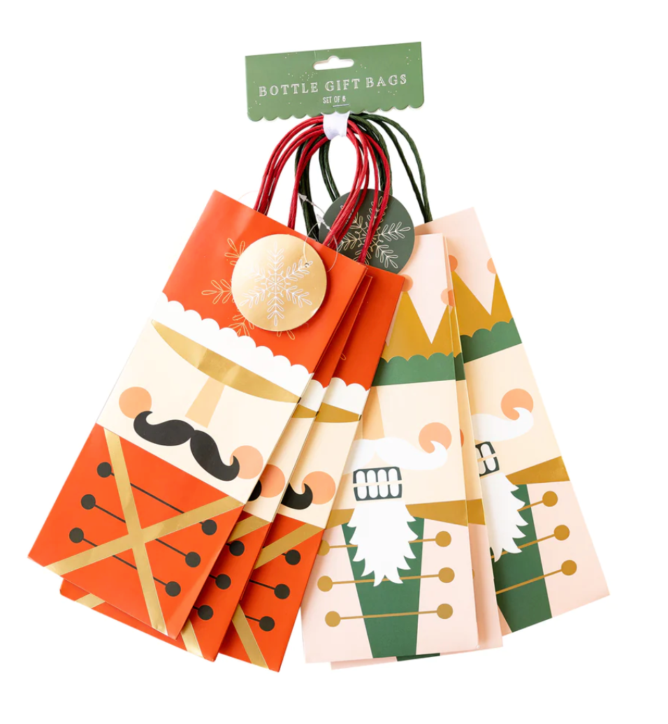 Front image of set of 6 Nutcracker gift bags