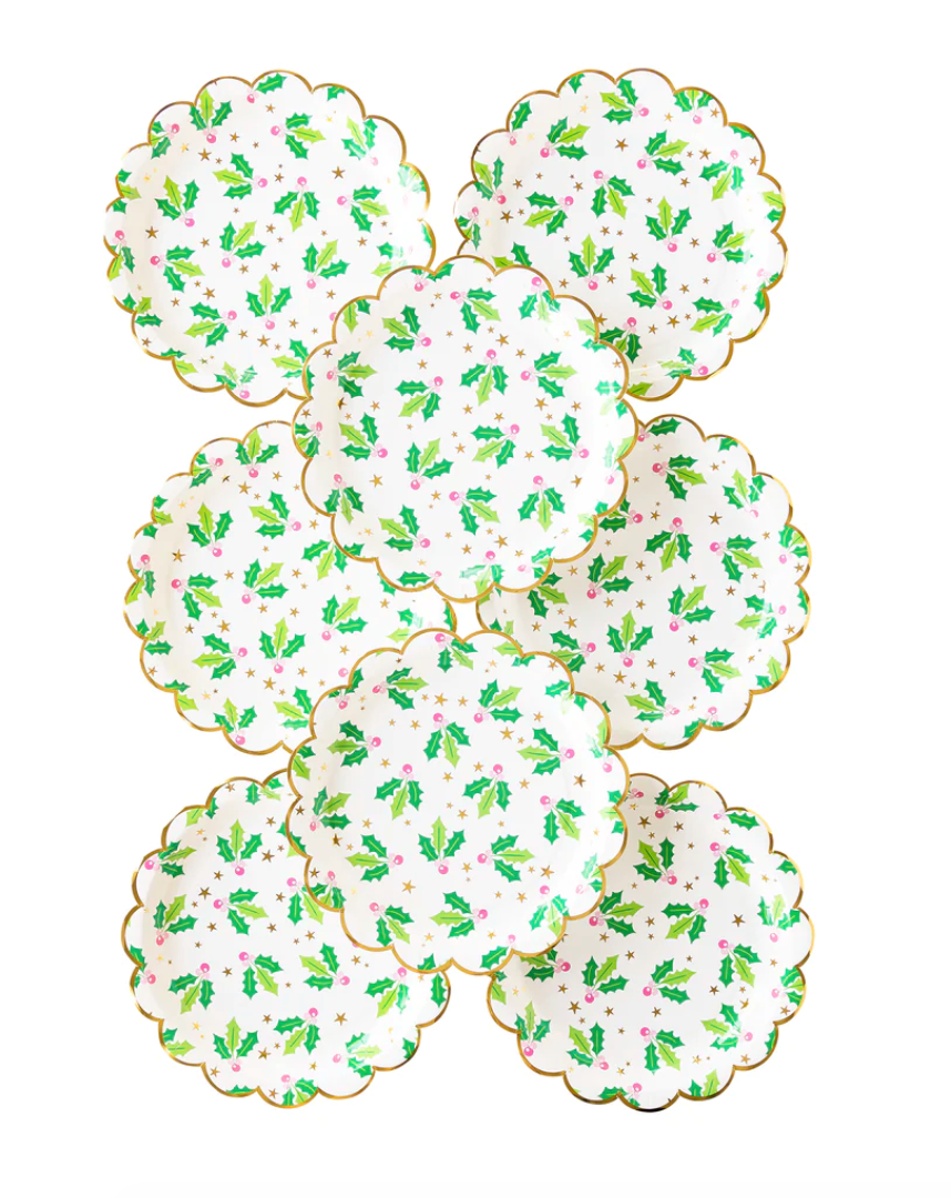 Image of 8 holly berry paper plates