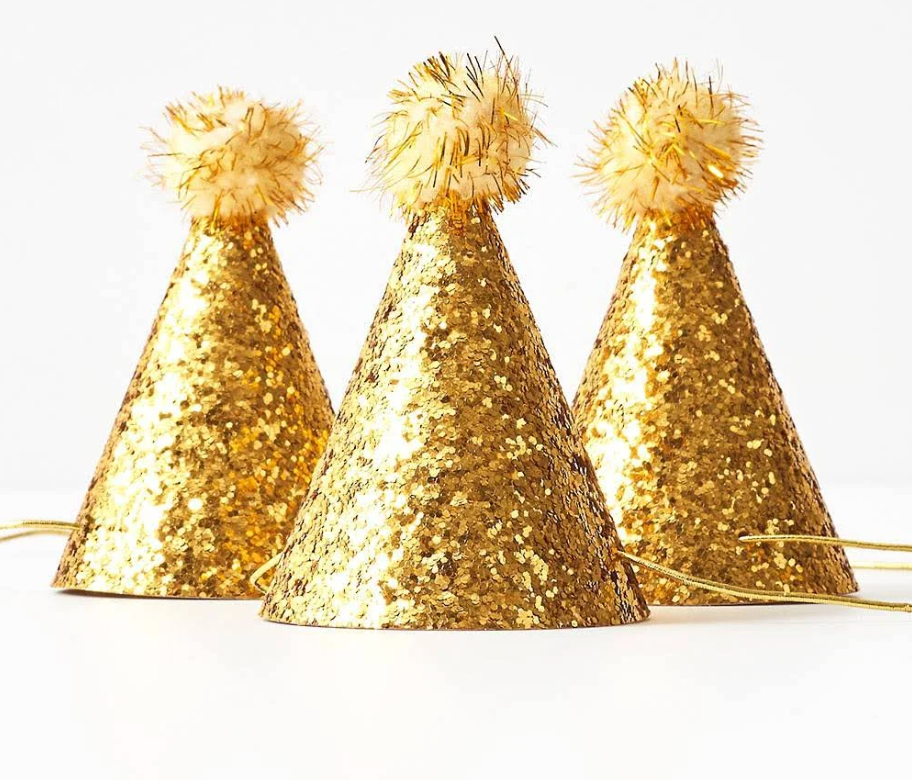 Gold glitter mini party hats