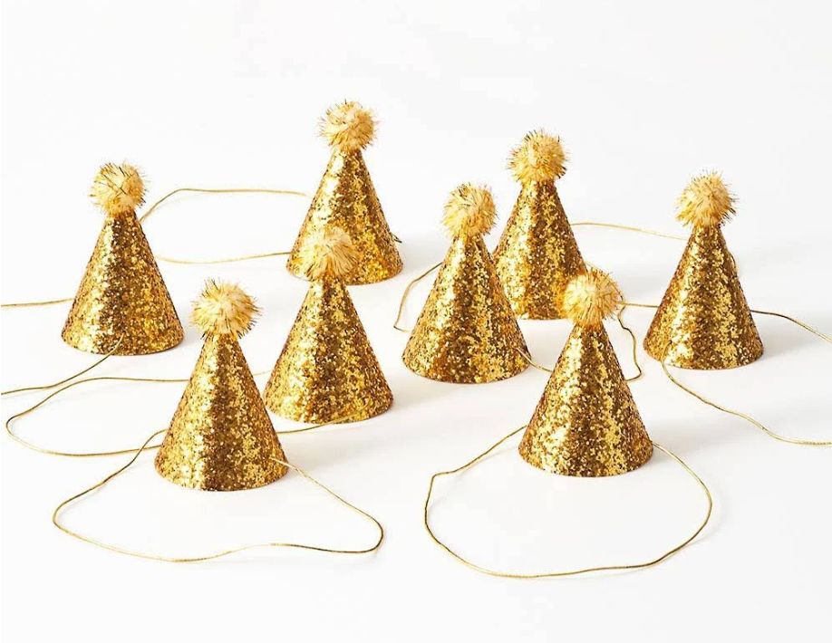 Gold glitter mini party hats