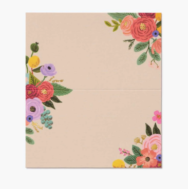 Floral place card (unfolded) on a white background