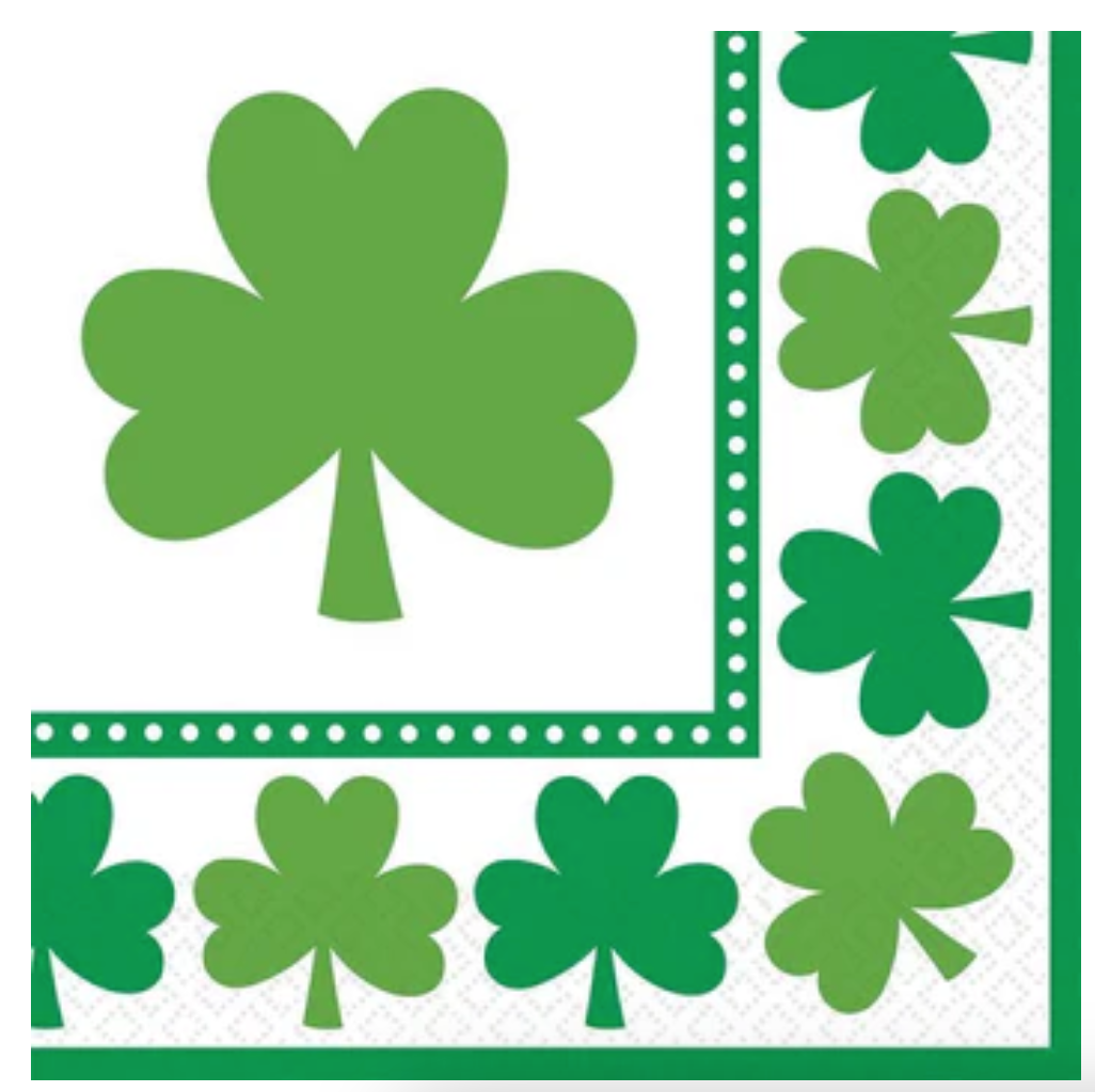 green and white shamrock paper party napkins