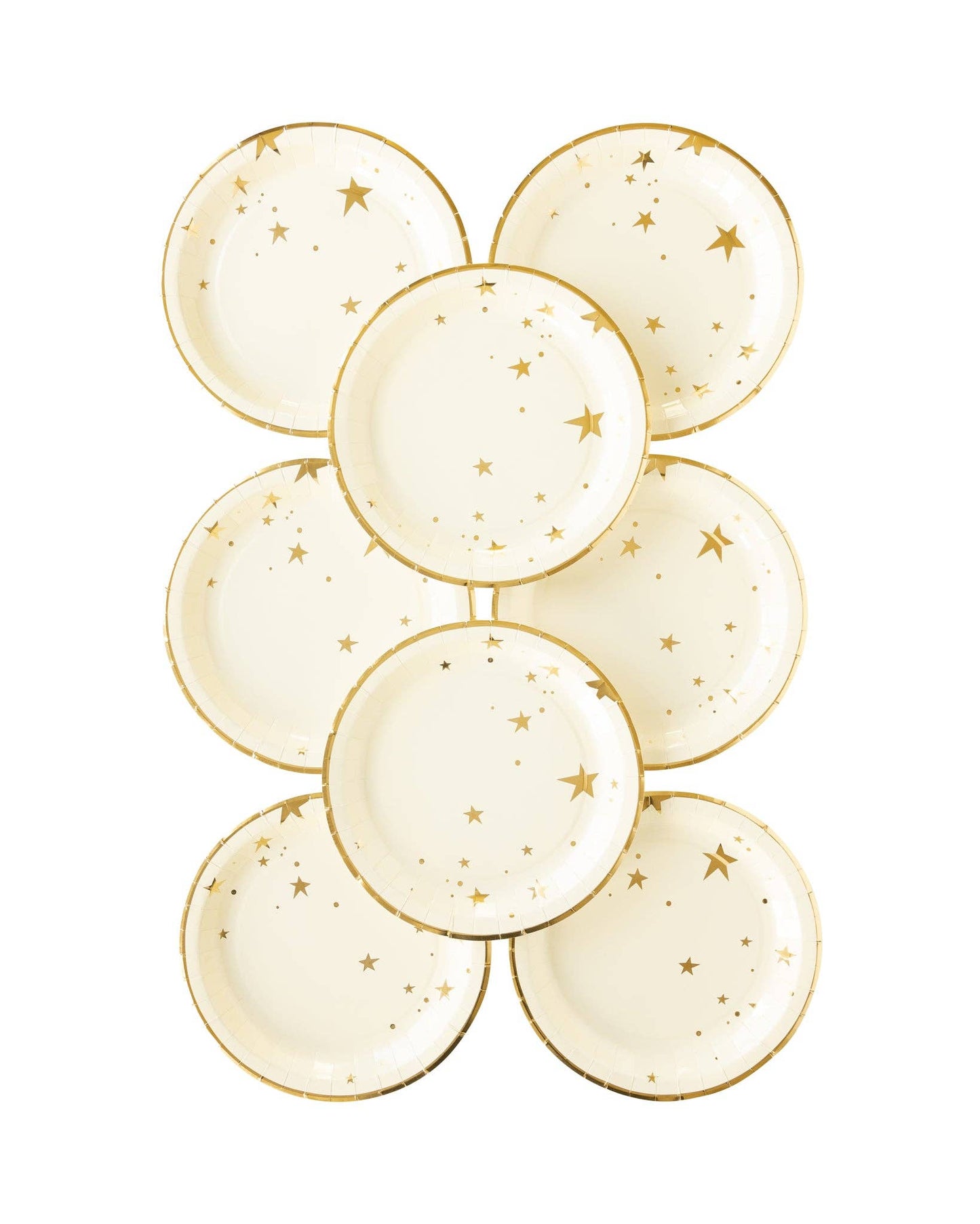 Front image of a baby neutral plate with gold foil stars