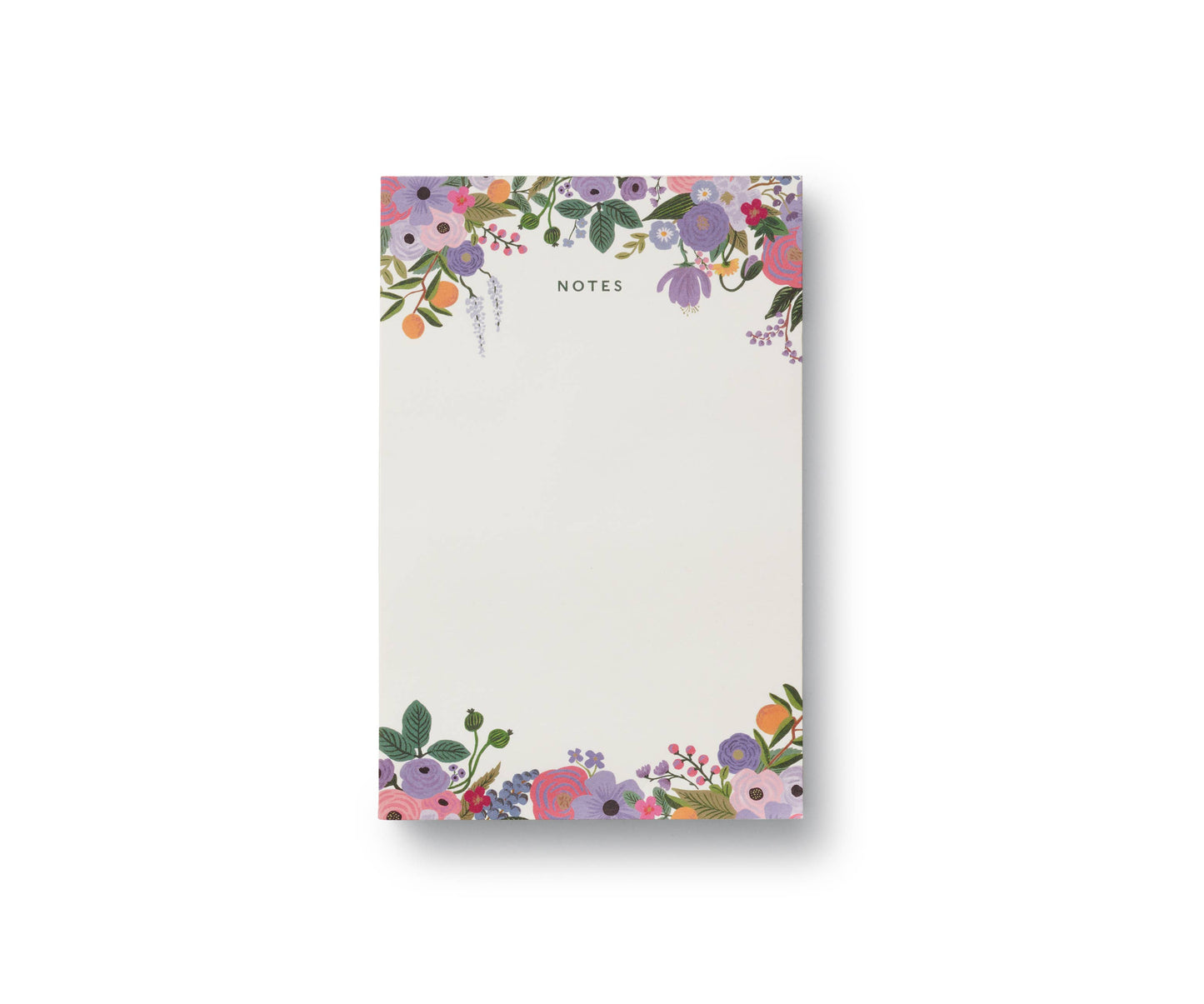 Purple floral notepad with decorative border on a white background