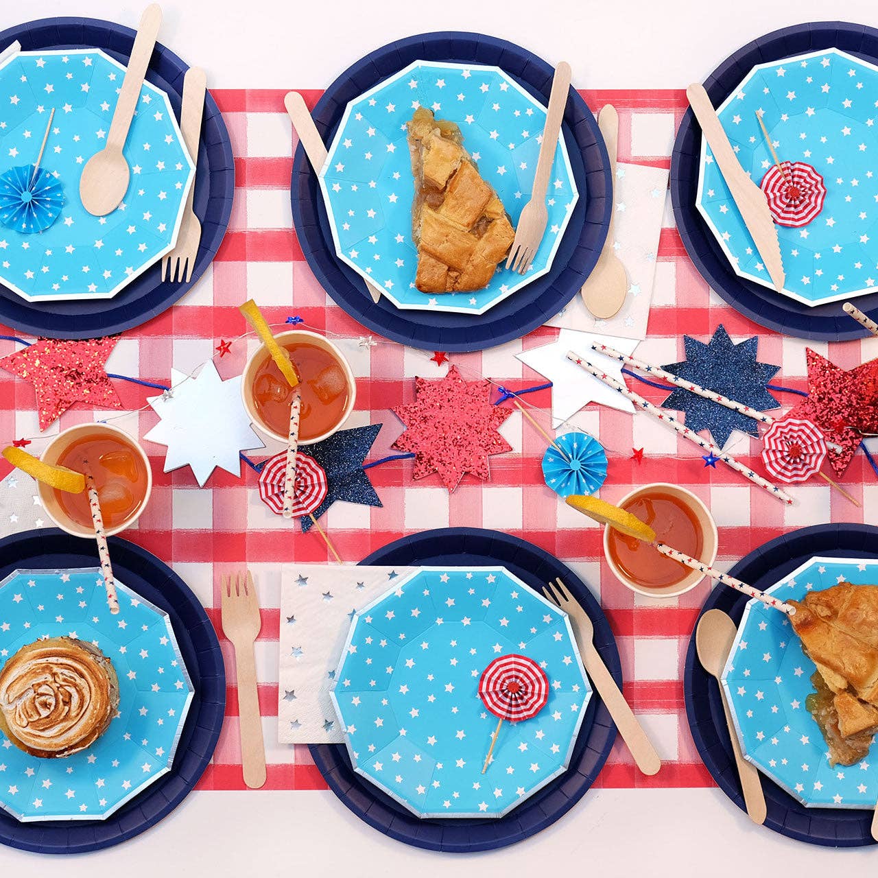 Red, white and blue pinwheel dessert toppers