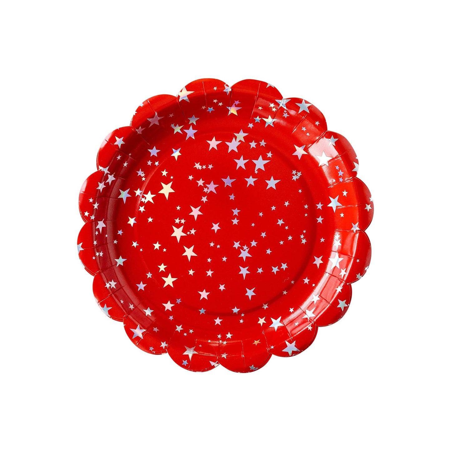 red star print scalloped paper party plates