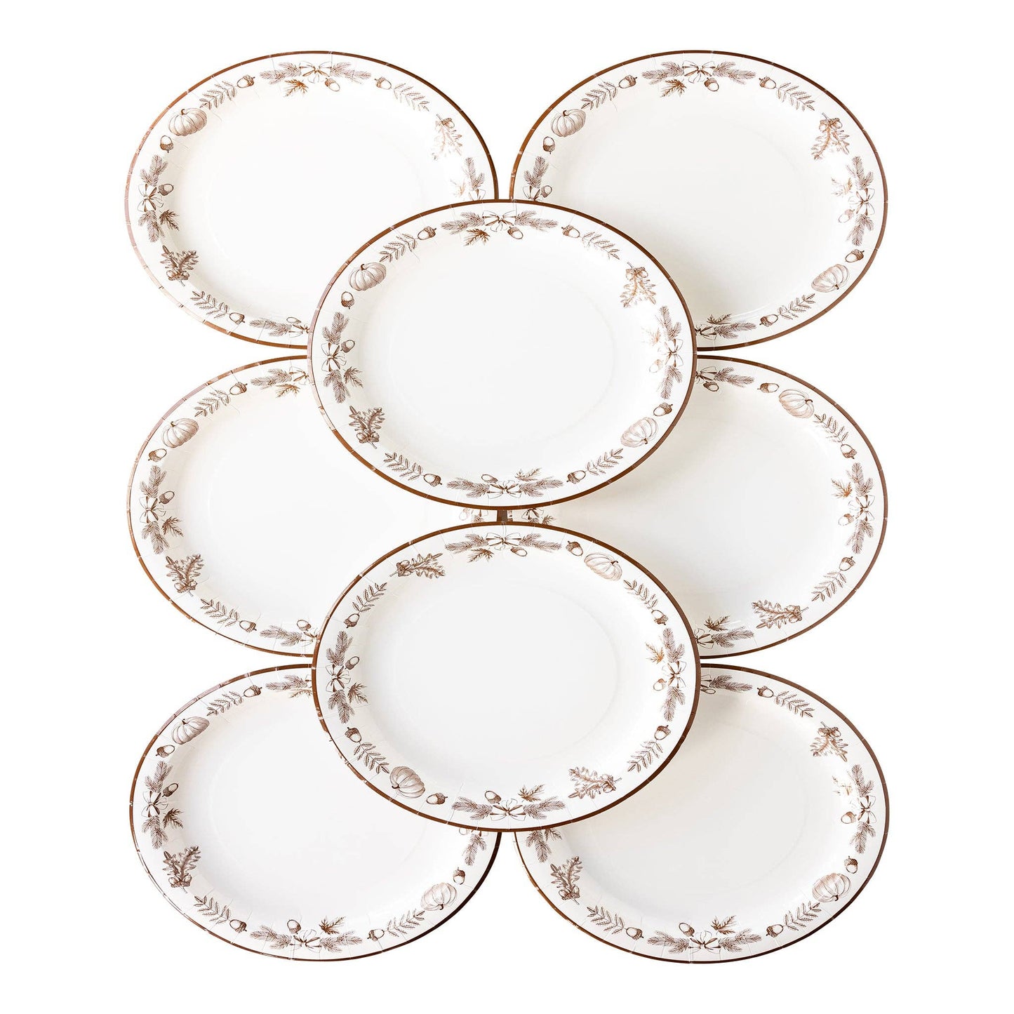 circular paper plates featuring a brown harvest detail on edge