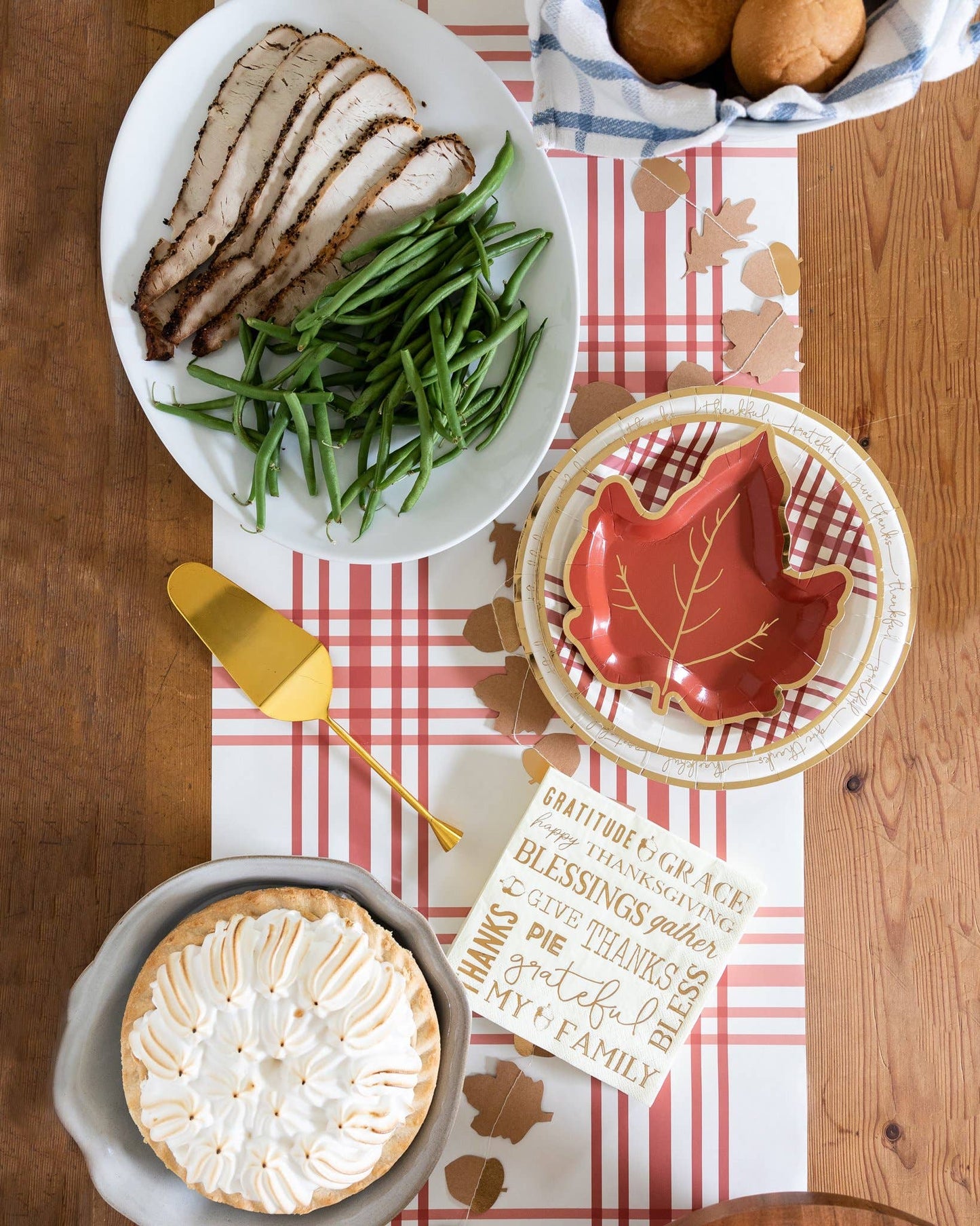 rust colored plaid paper table runner