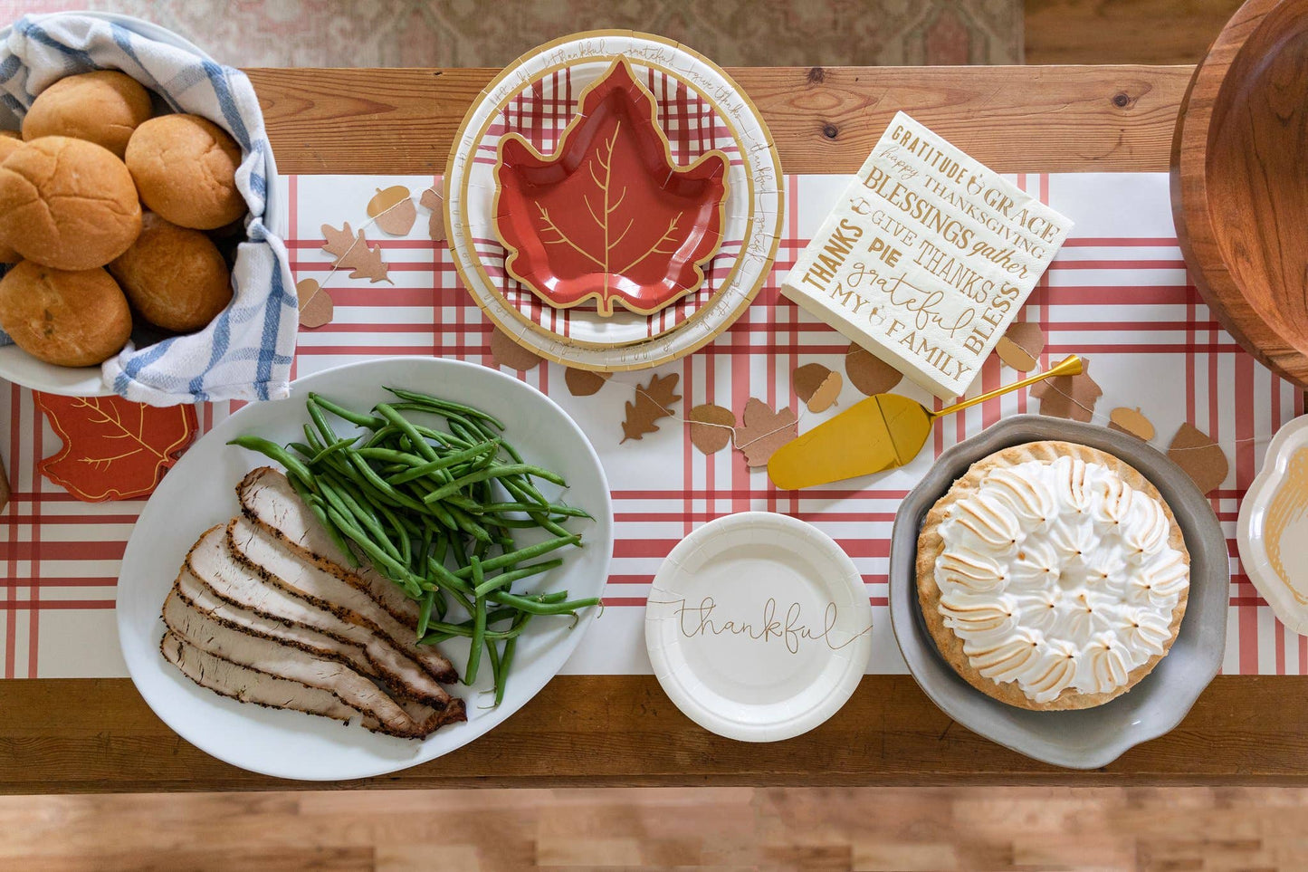 rust colored plaid paper table runner