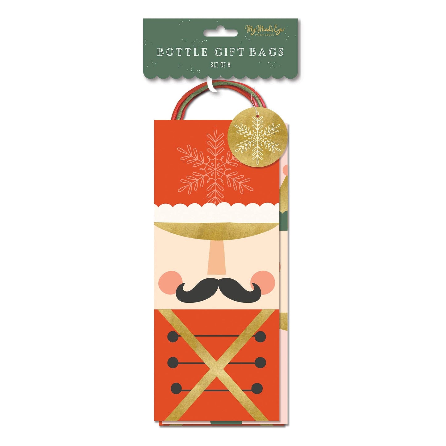 Front image of set of 6 Nutcracker gift bags