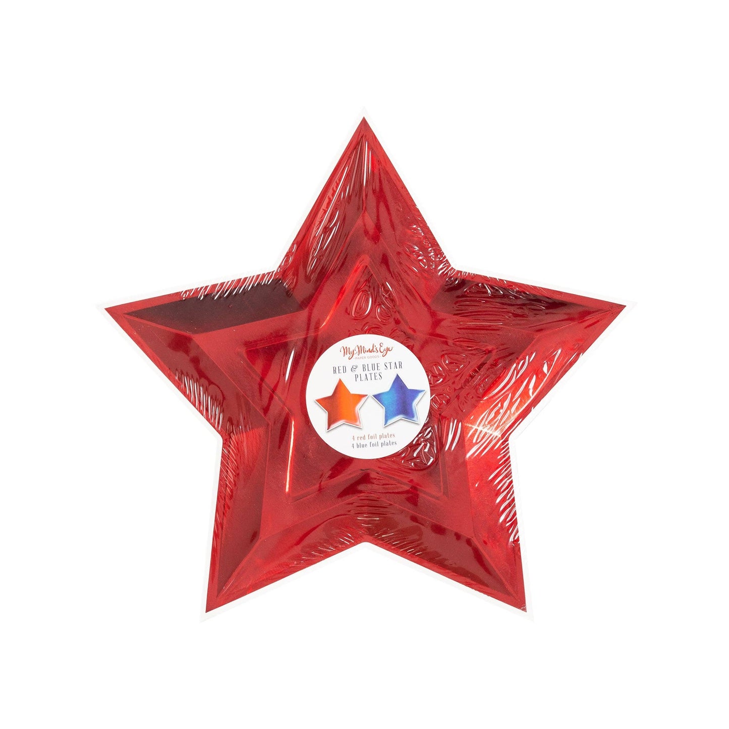 Packshot of red star plate in cellophane
