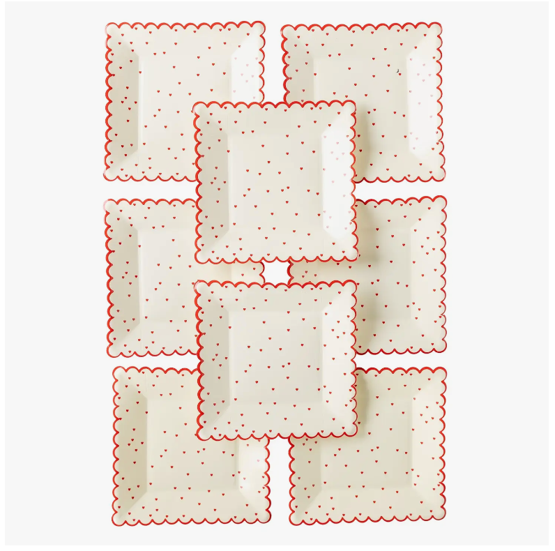 Red Heart Scalloped Square Plates