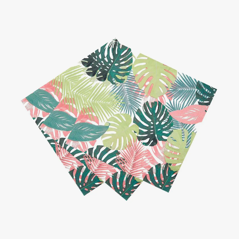 Product shot of multiple colorful palm leaf napkins fanned out