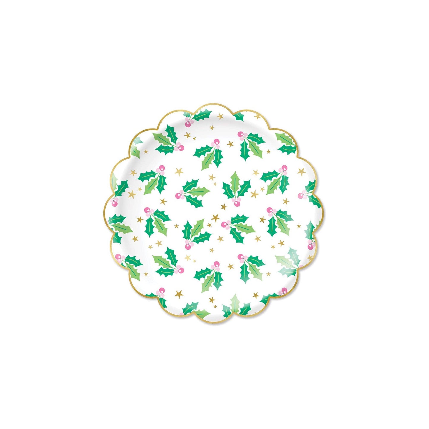holly berry print round scalloped plates