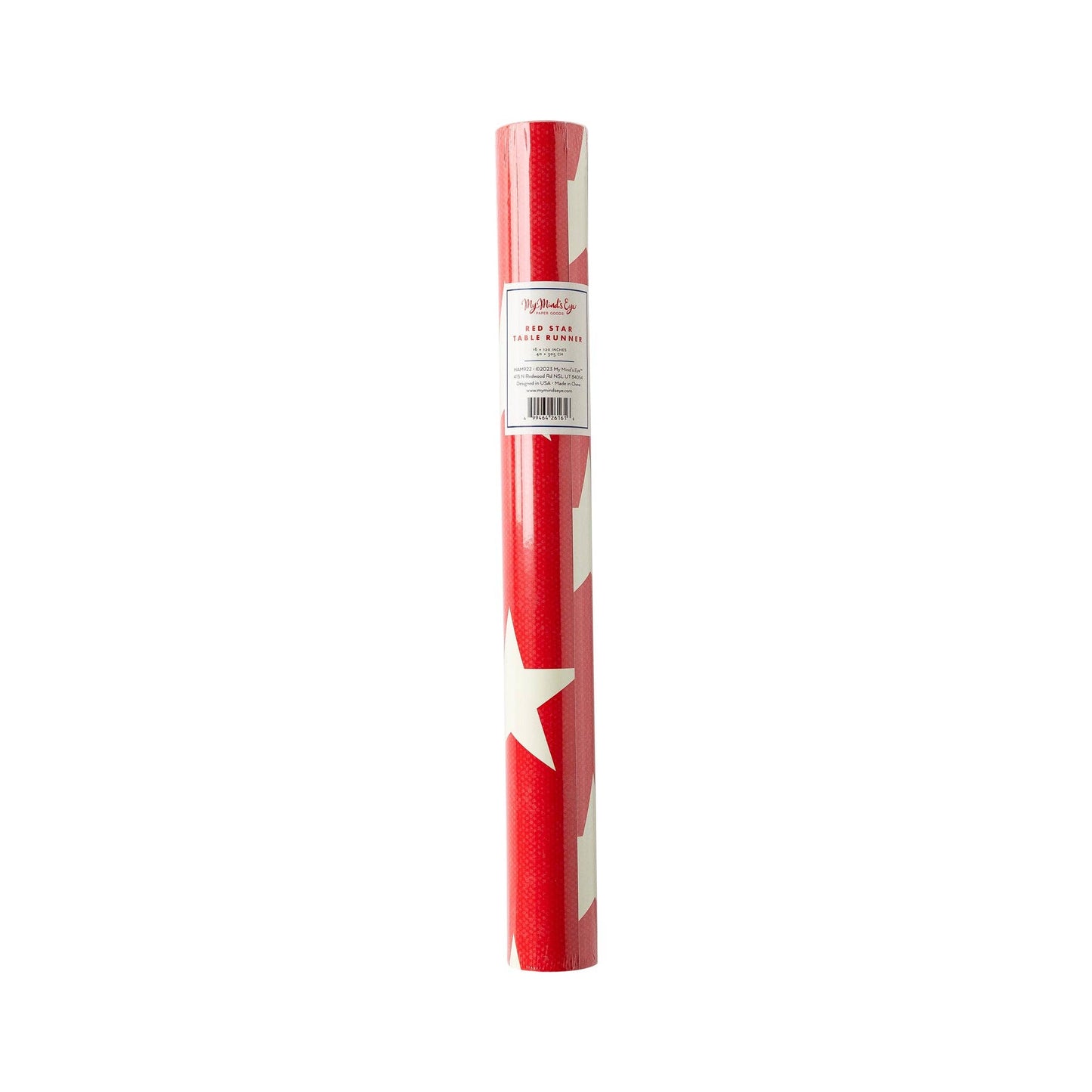 red star print table runner