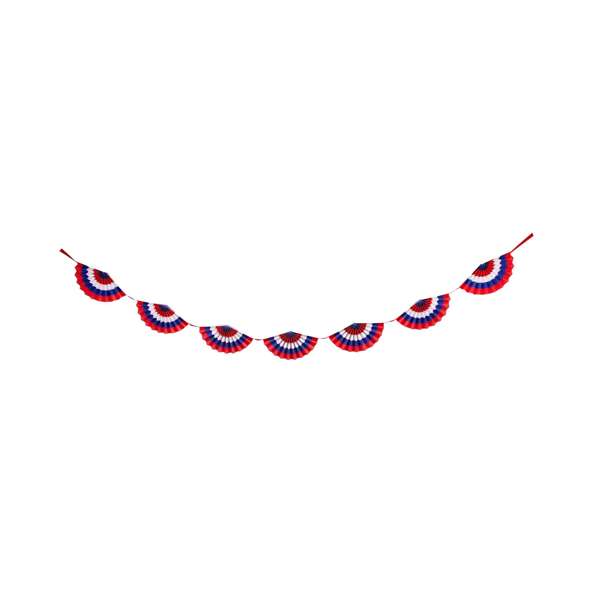 Red, white, and blue decorative bunting banner on a white background