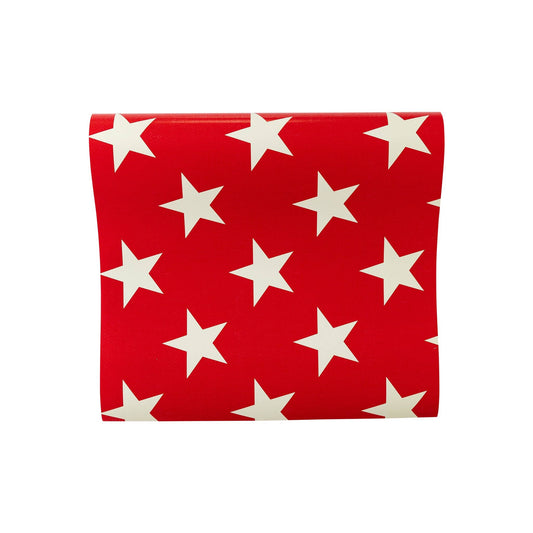 red star print table runner