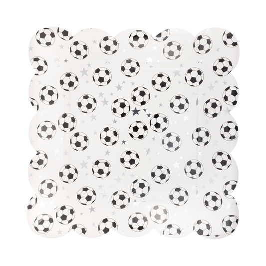 soccer ball printed square scalloped edge plates