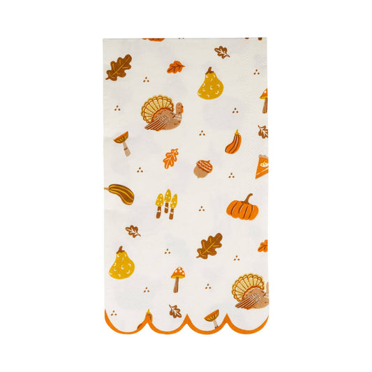 Decorative napkin with fall-themed icons on a white background