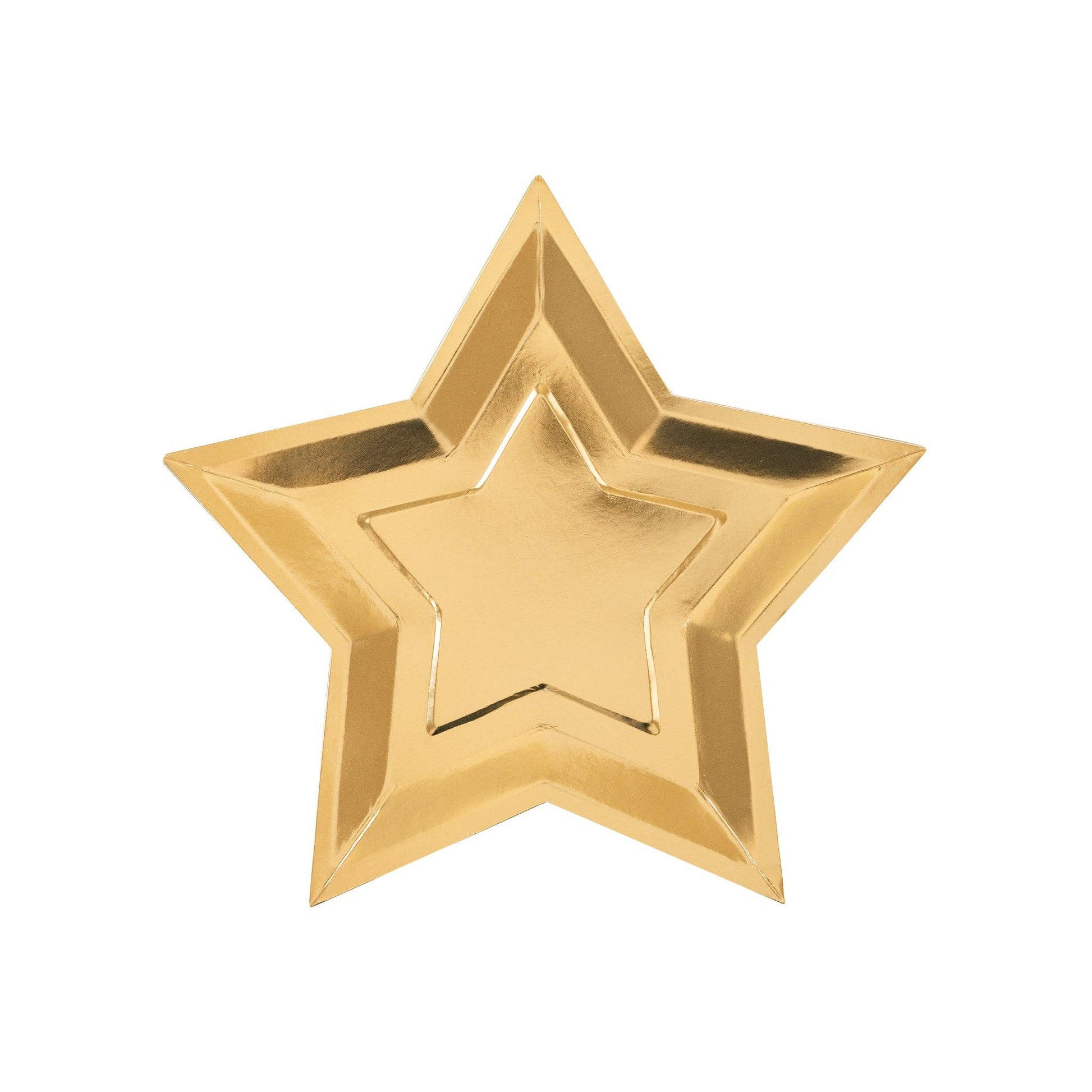 Gold star-shaped plate on a white background