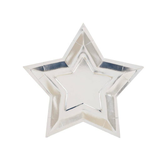 Silver star-shaped plate on a white background