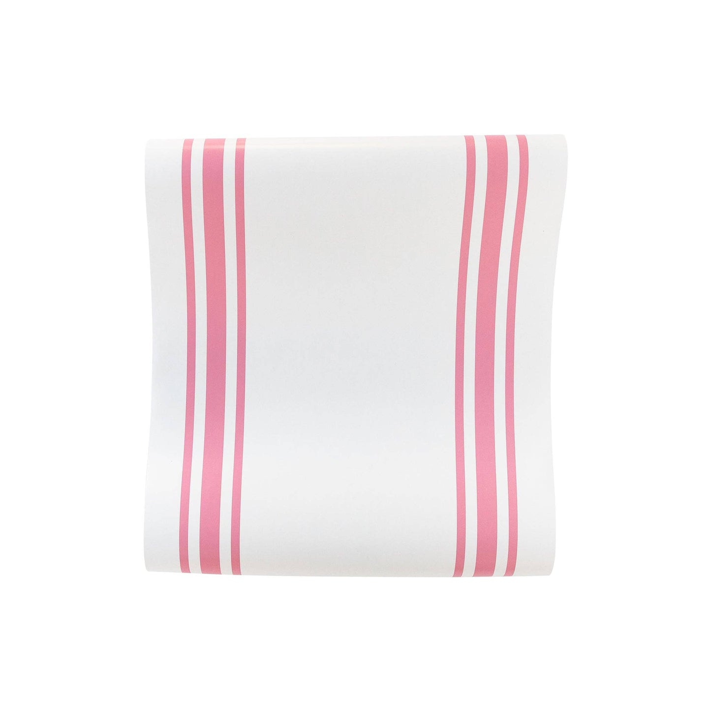 Front image of a pink-and-white striped table runner