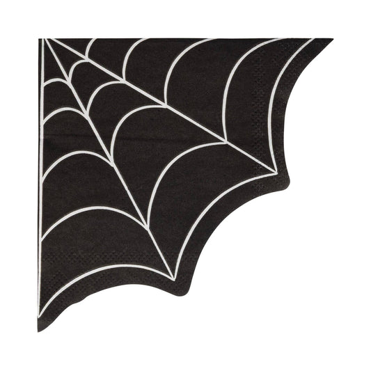 Black spider web napkin on a white background
