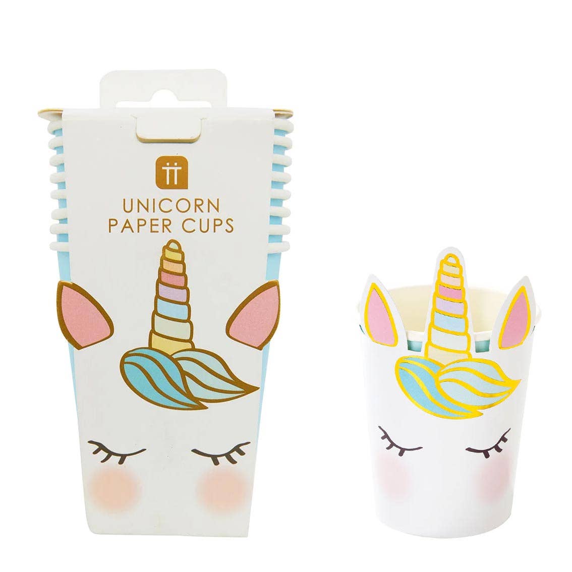 Unicorn paper cups on a white background