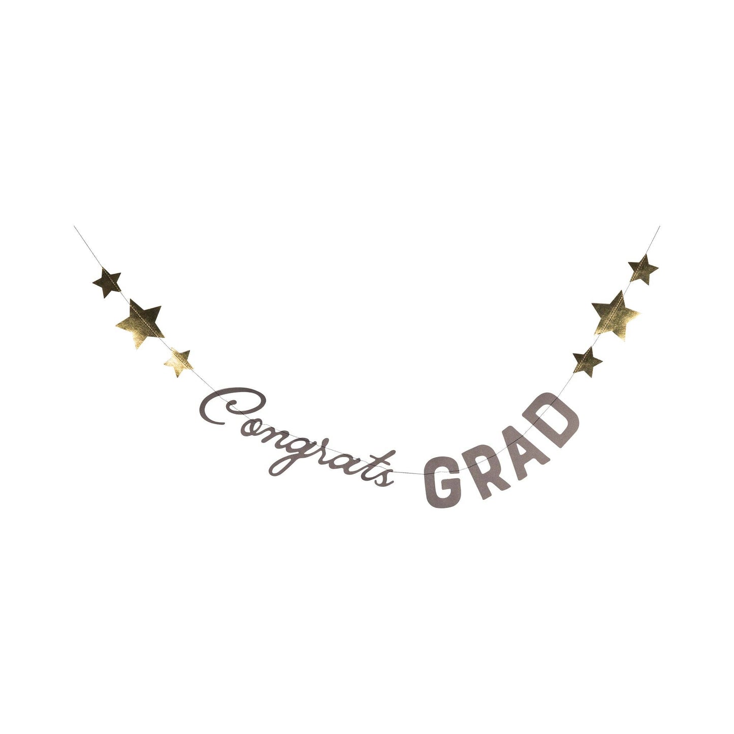 Graduation decorative banner with 'Congrats Grad' text and stars on a white background