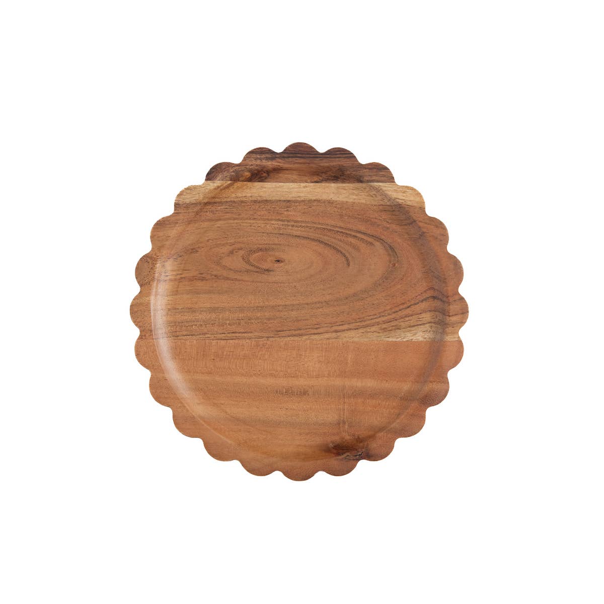 Boston International - 8" Dia Scalloped Acacia Wood Tray
