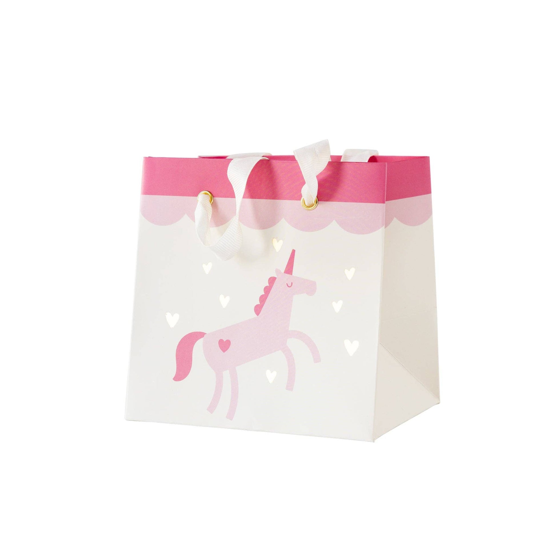 Gift bag with pink unicorn design on a white background