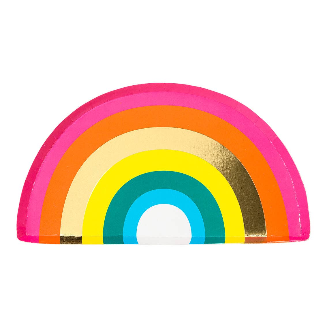 Colorful rainbow-shaped plate on a white background.
