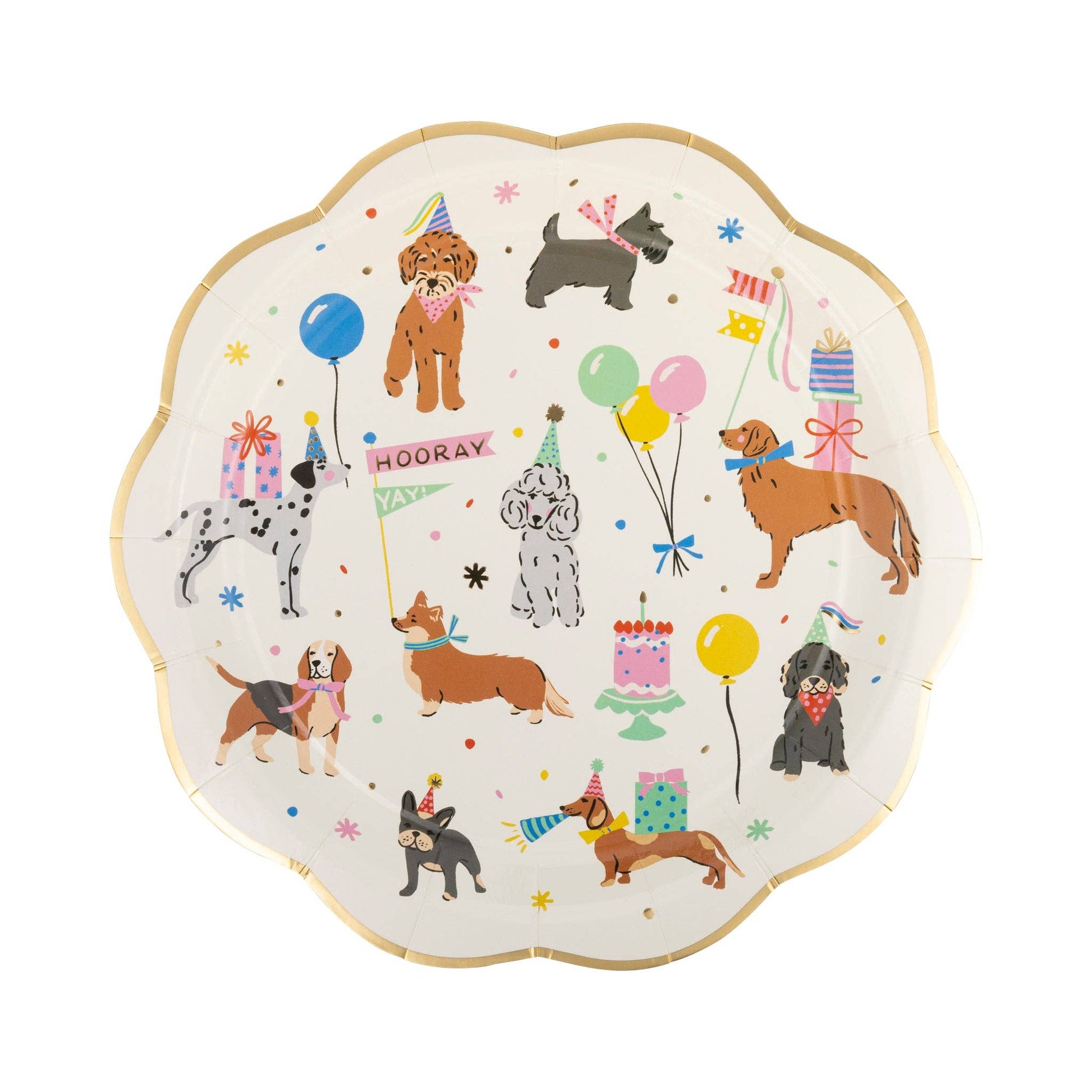 Decorative plate with illustrations of dogs celebrating a party