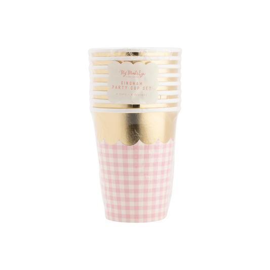 gingham paper party cups