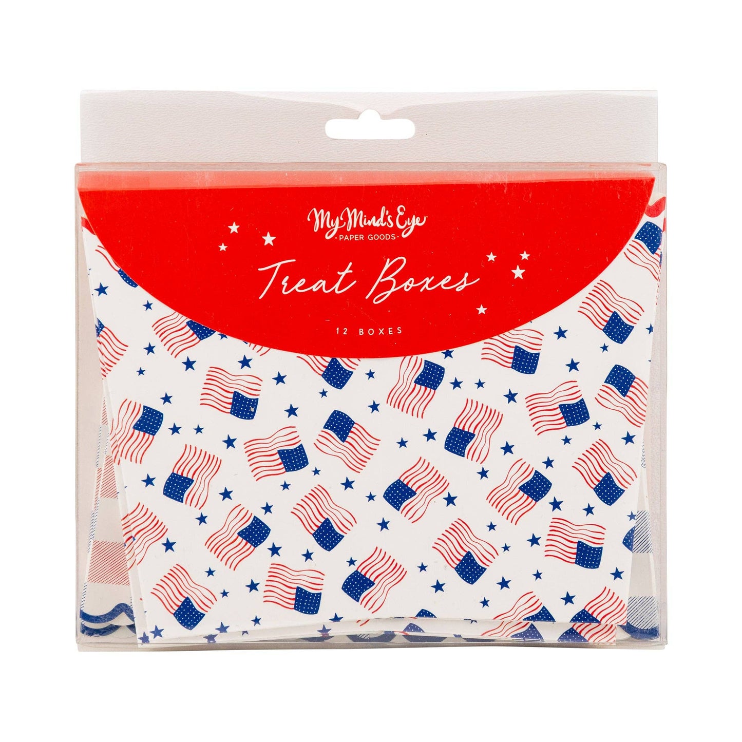 Pack of treat boxes with American flag pattern on white background