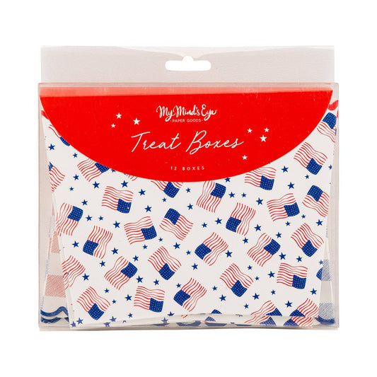Pack of treat boxes with American flag pattern on white background