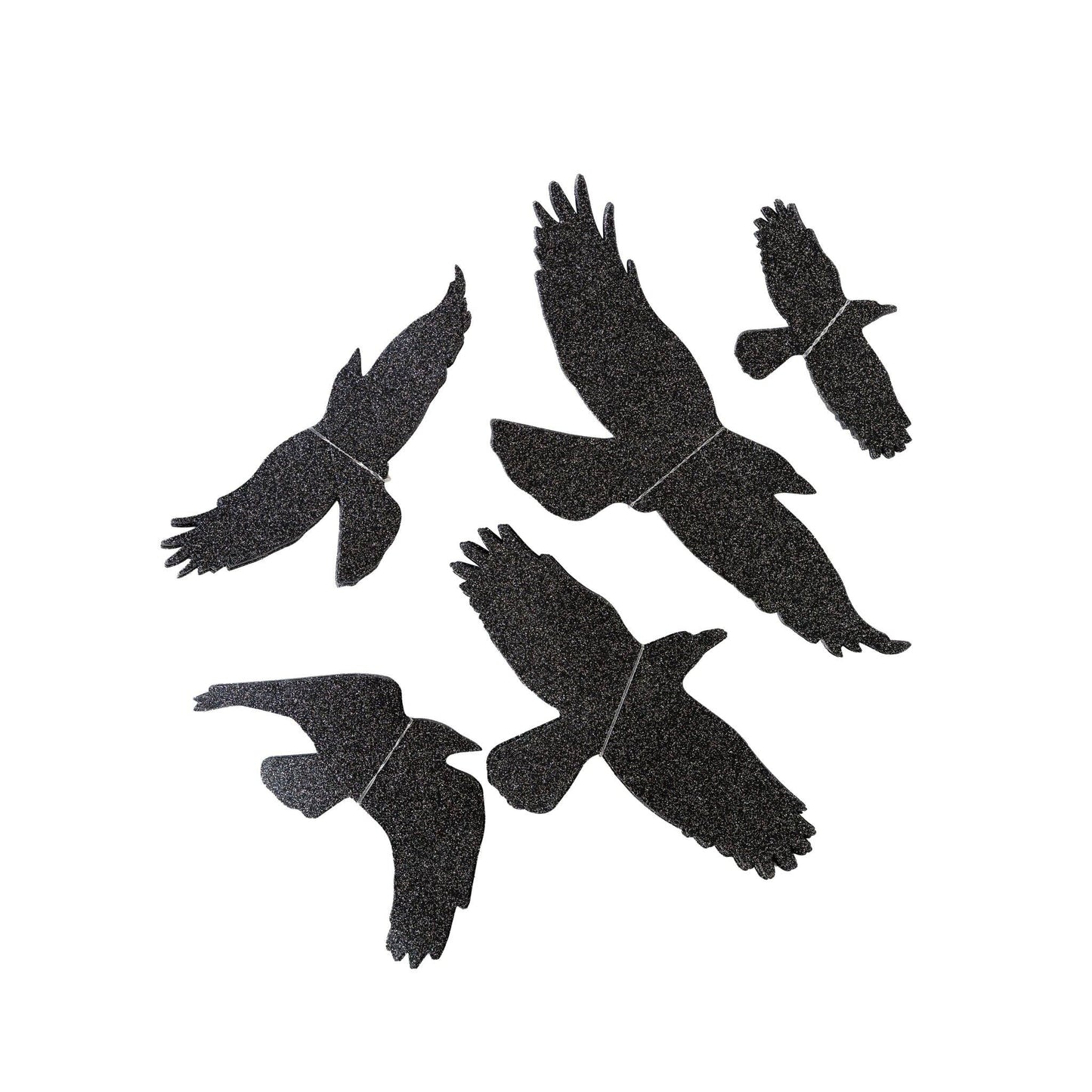 Image of black glittered ravens as Halloween decor.