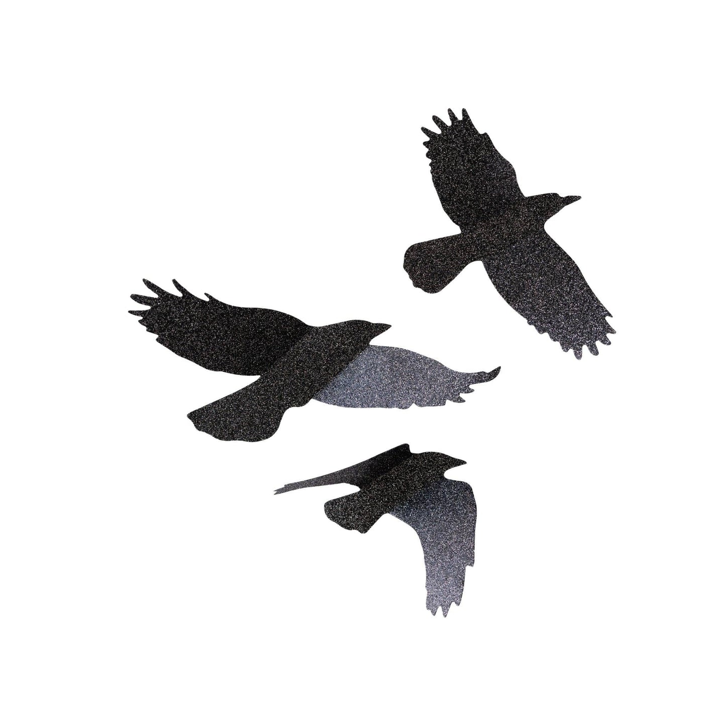 Image of black glittered ravens as Halloween decor.