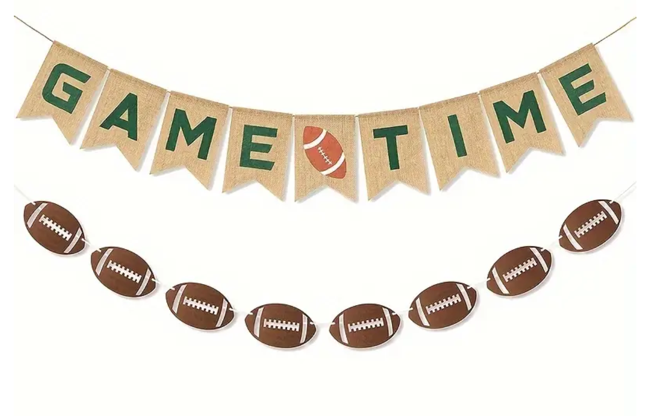 Game Time Burlap Football Party Banner