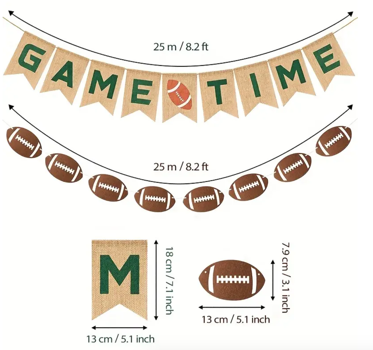 Game Time Burlap Football Party Banner